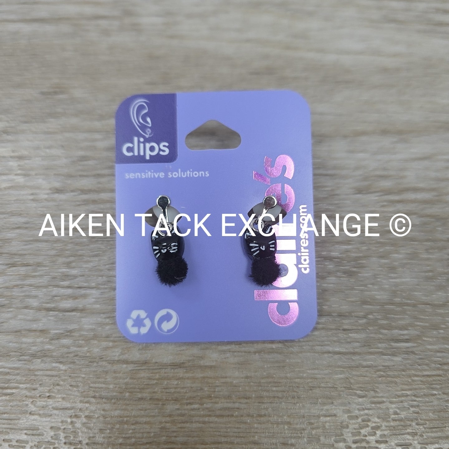 Claire's Fuzzy Black Cat Clip On Earrings