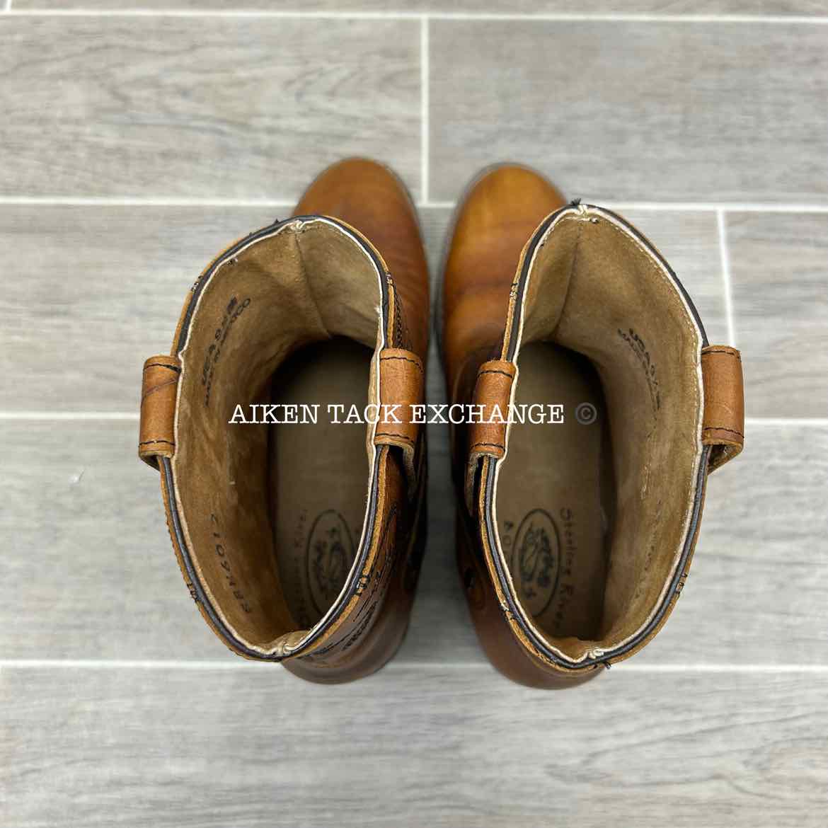 Sterling River Caramel R-Toe Booties w/ Black Stitching, Women's 9.5