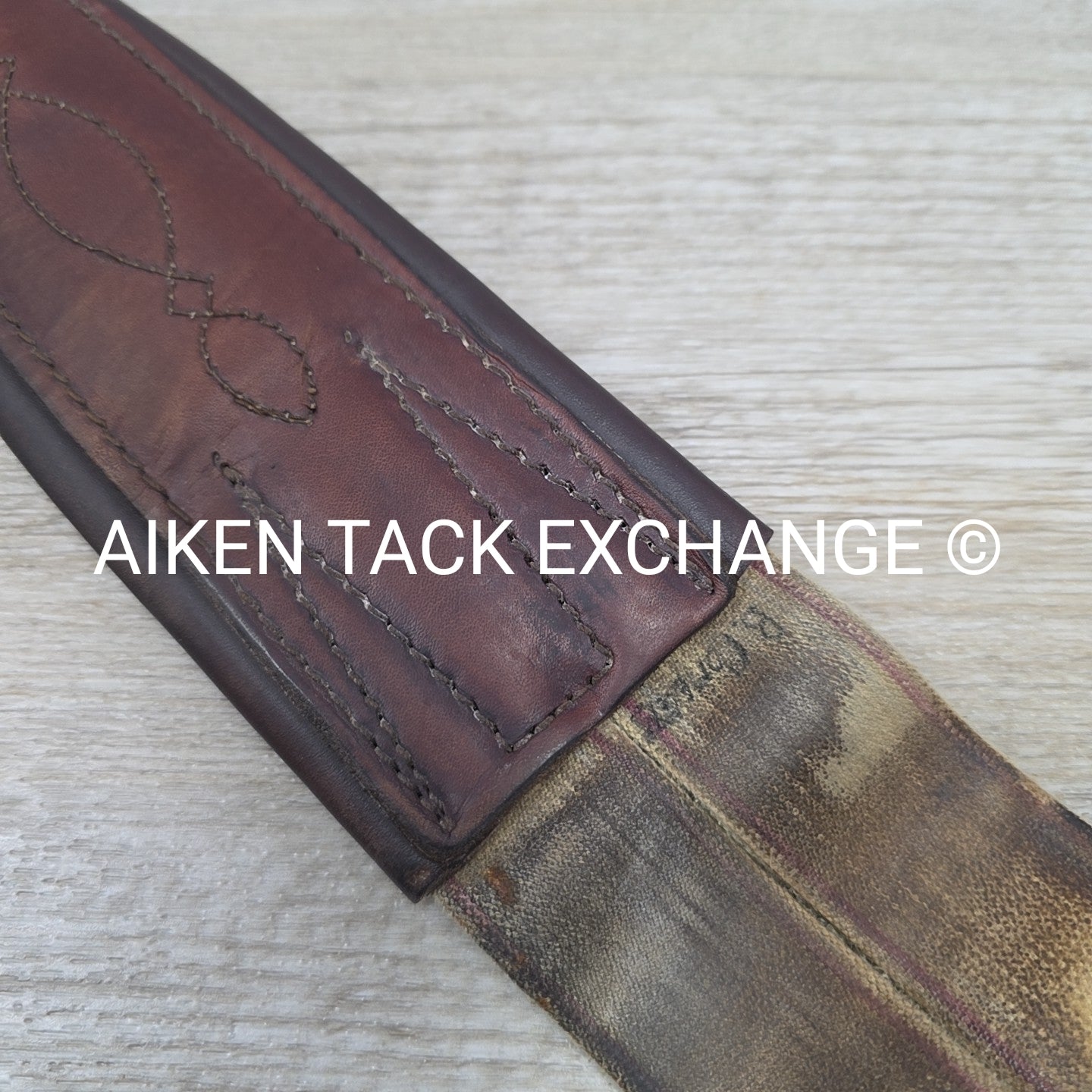 Fancy Stitched Leather Girth with Single Ends Elastic, Brown, 48"
