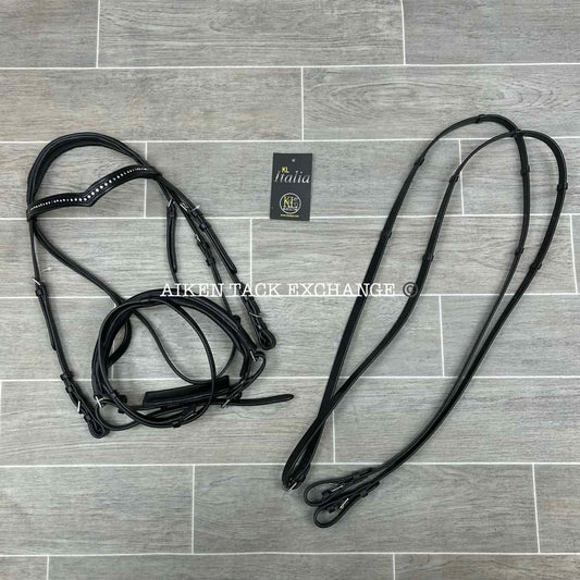 KL Select KL Italia Pirouette Flash Bridle with Reins, Black, Size Cob