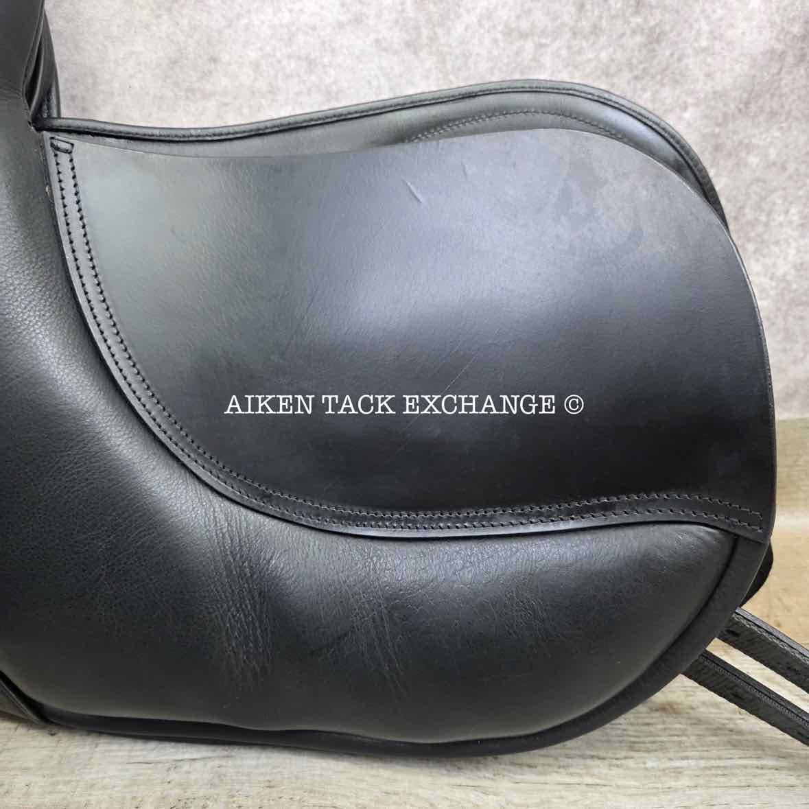 English Dressage Saddle, 17" Seat, Short Flap, Wide Tree, Wool Flocked Panels