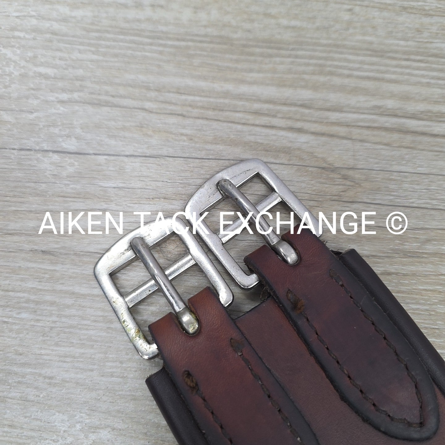 Fancy Stitched Leather Girth with Single Ends Elastic, Brown, 48"