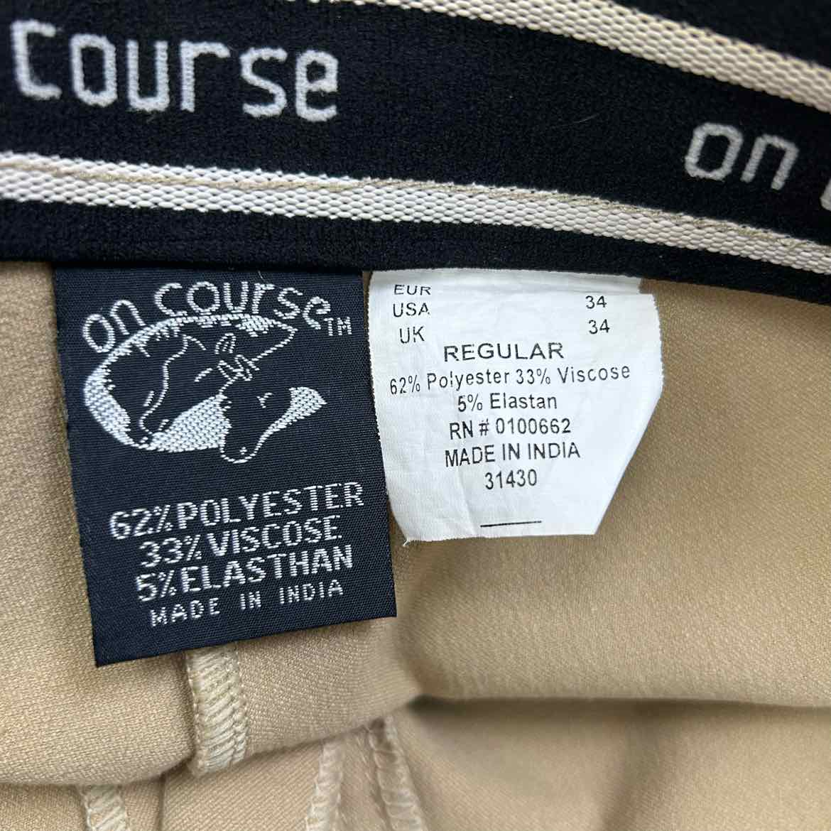 On Course Knee Patch Breeches, Size 34 R