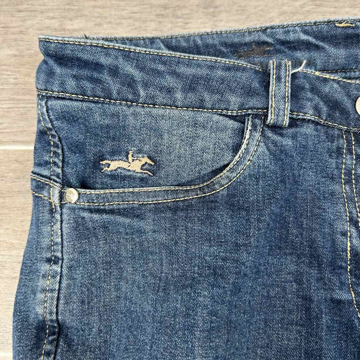 Schockemohle Lyra Silicone Grip Knee Patch Denim Breeches, Size 28 R