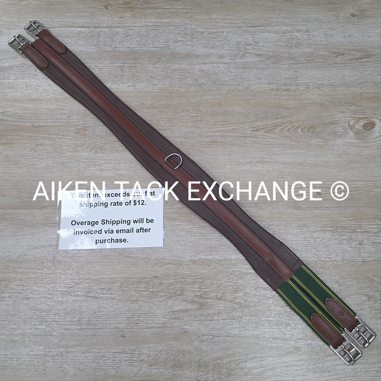 Leather Girth with Single End Elastic, Brown, 38"