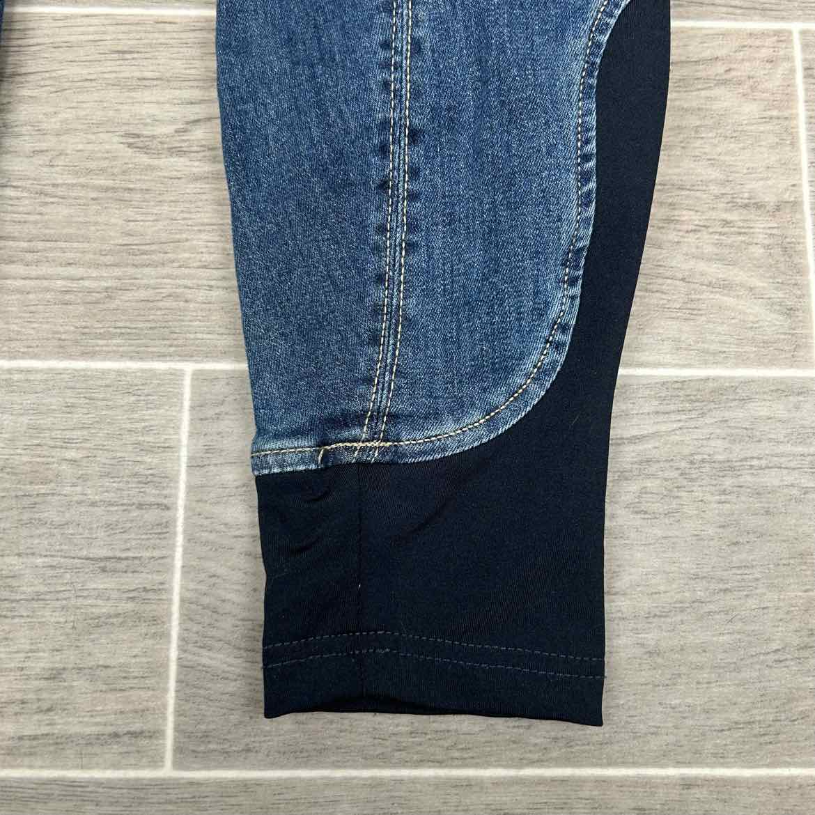 Schockemohle Lyra Silicone Grip Knee Patch Denim Breeches, Size 28 R