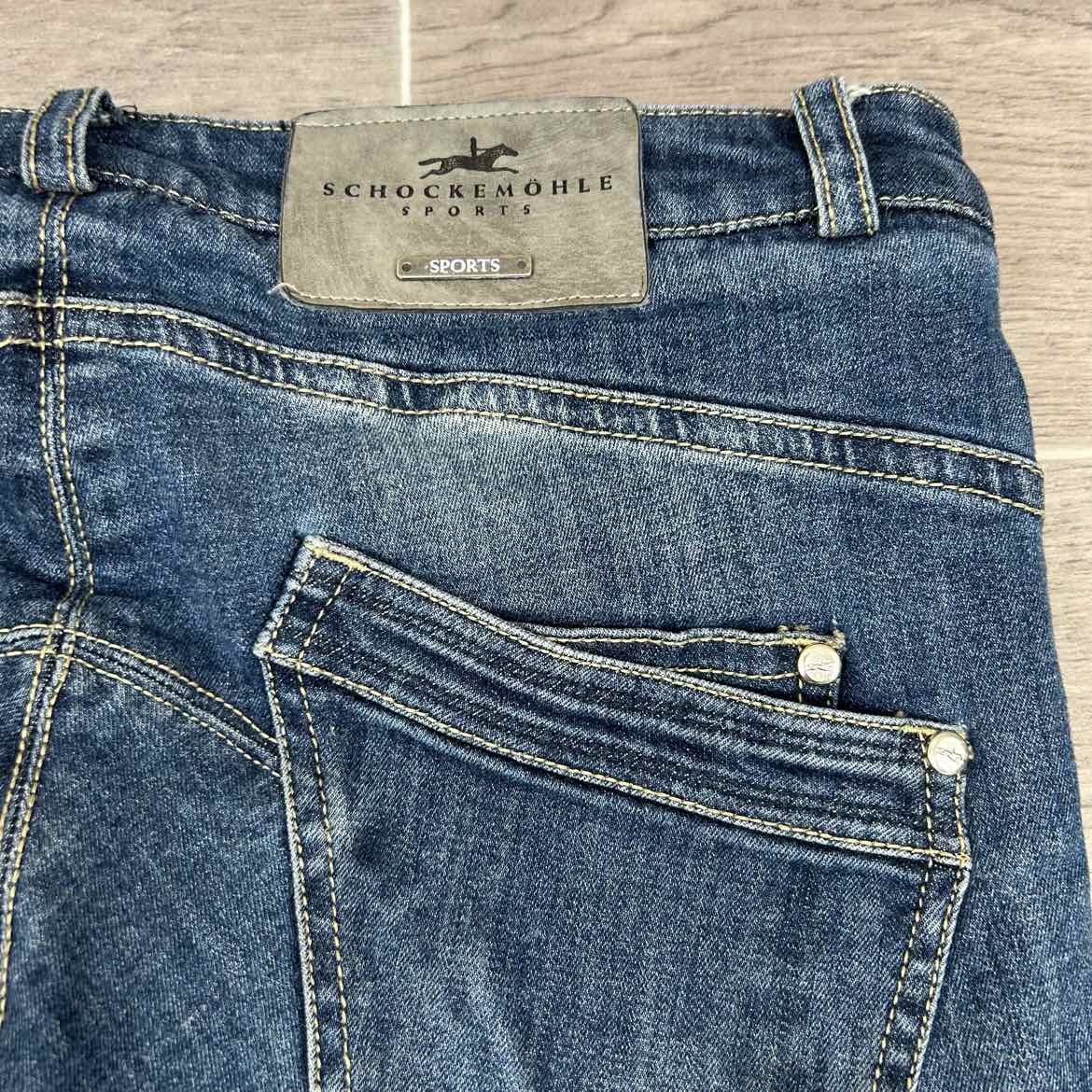 Schockemohle Lyra Silicone Grip Knee Patch Denim Breeches, Size 28 R