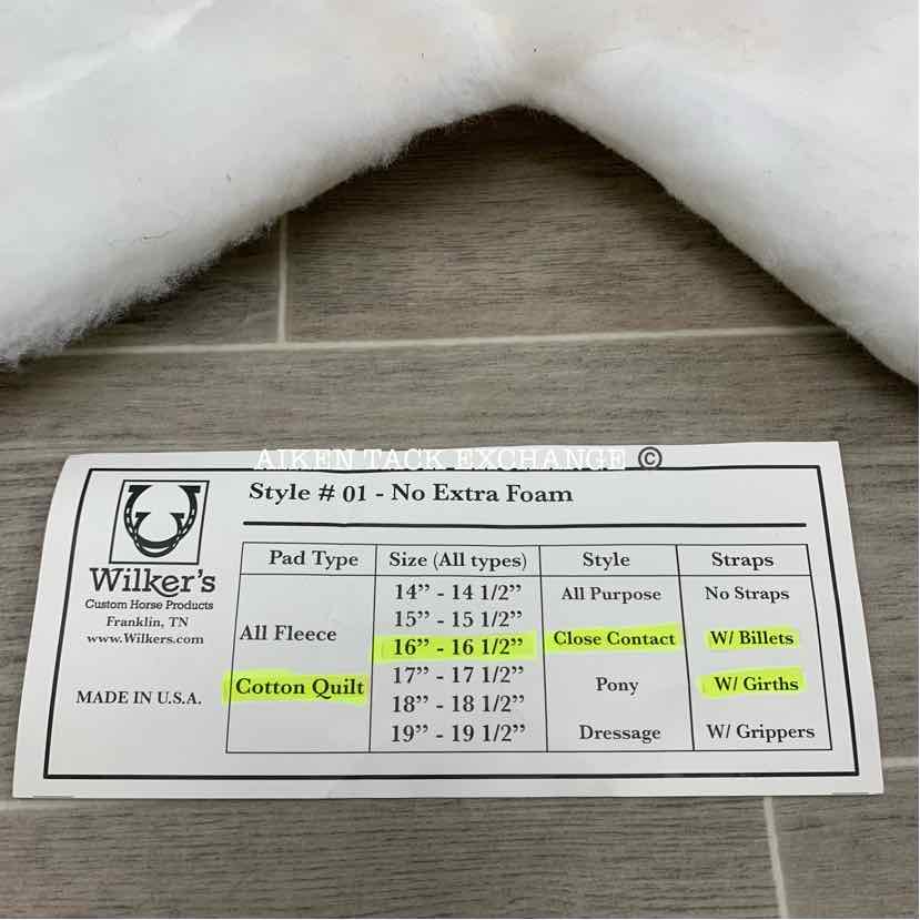 Wilker's Hunter Show Saddle Pad, Size Close Contact - 16"-16.5", Brand New