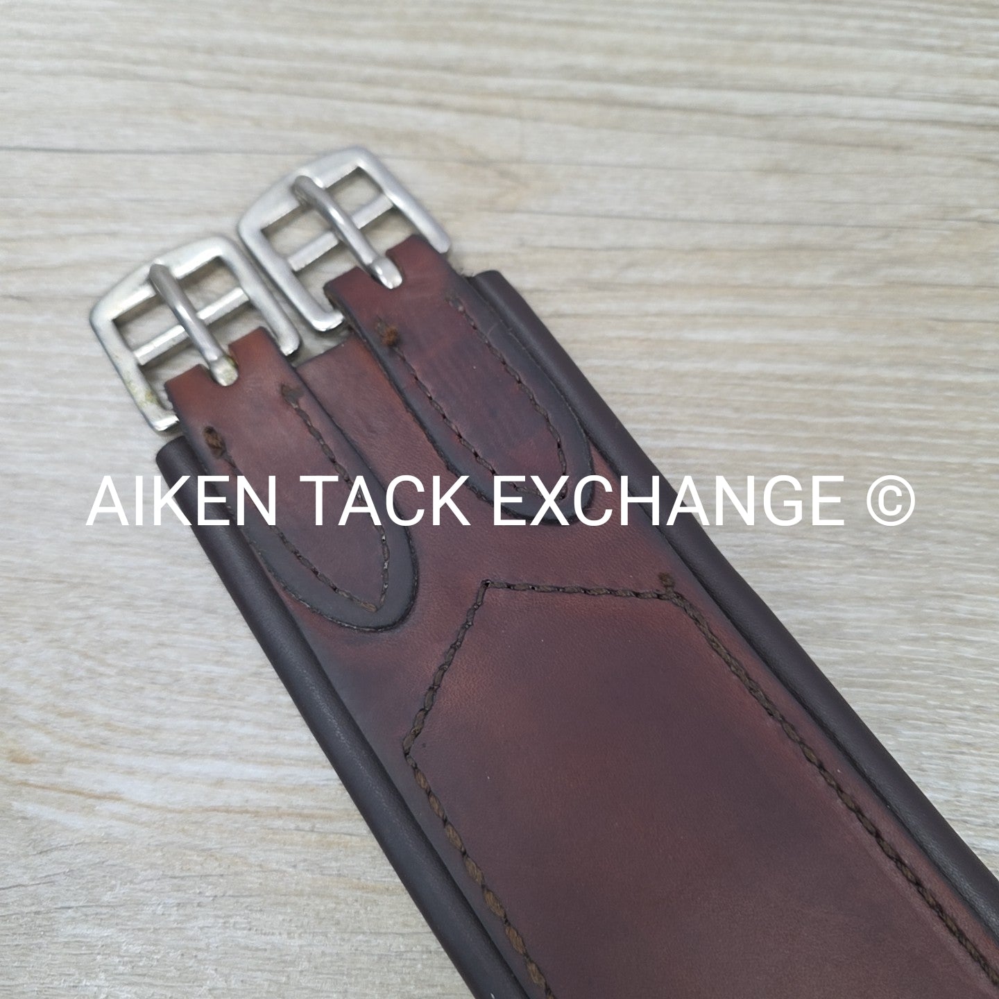 Fancy Stitched Leather Girth with Single Ends Elastic, Brown, 48"