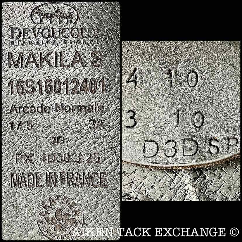 2016 Devoucoux Makila S Monoflap Dressage Saddle, 17.5" Seat, 3A Flap, Medium Wide Tree, D3D Panels, Full Buffalo Leather