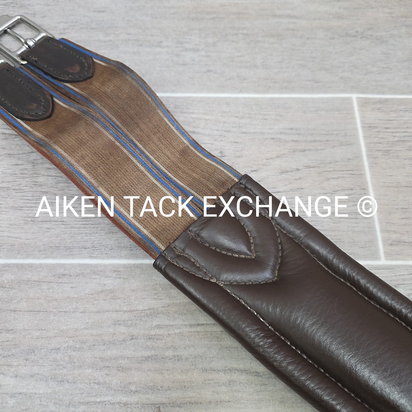 Stubben Leather Girth with Double End Elastic, Brown, 54"