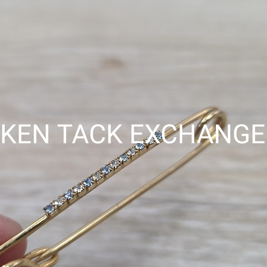Stock Pin, Gold with White & Blue Bling