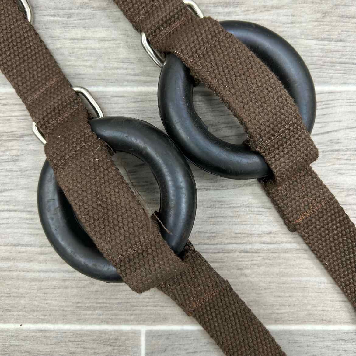 Cotton Web Side Reins with Rubber Donut, Brown, Size Pony, Brand New