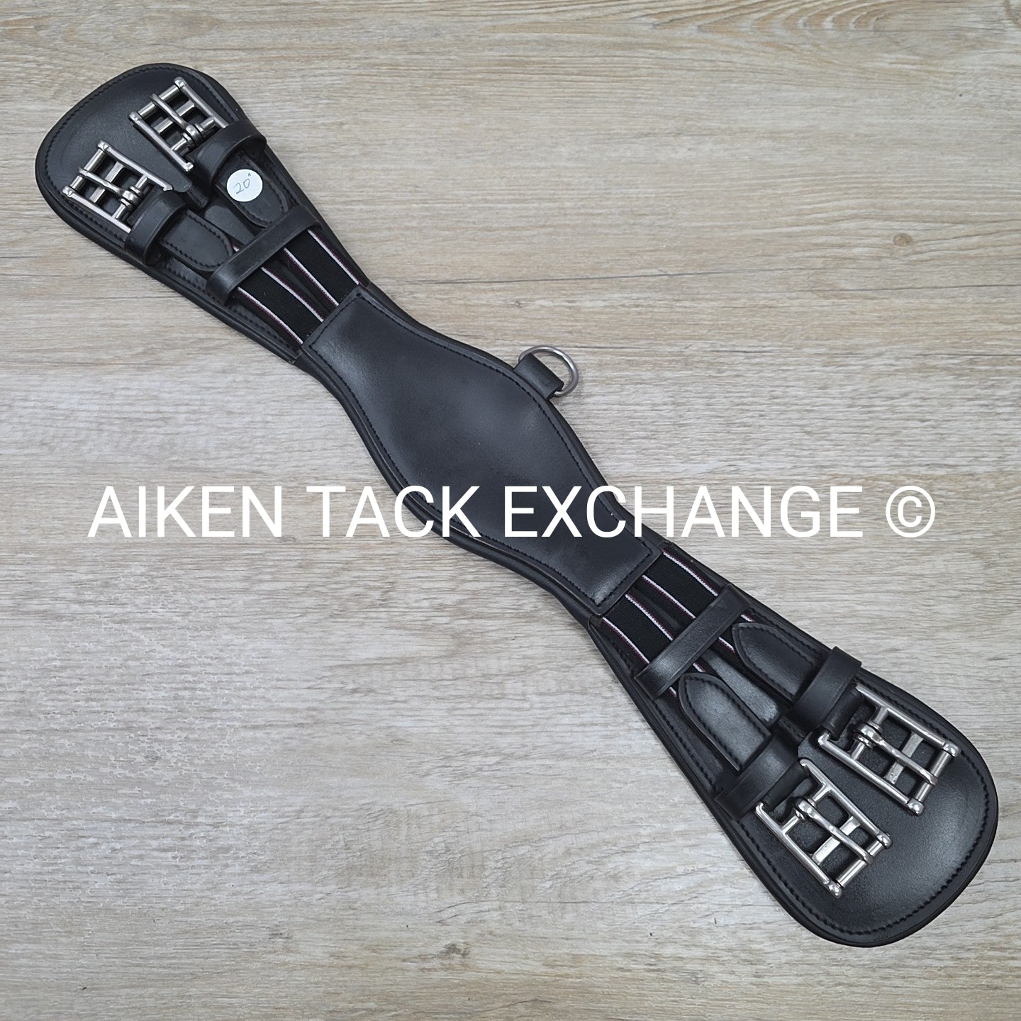 Padded Leather Contour Dressage Girth with Double End Elastic, Black, 20"