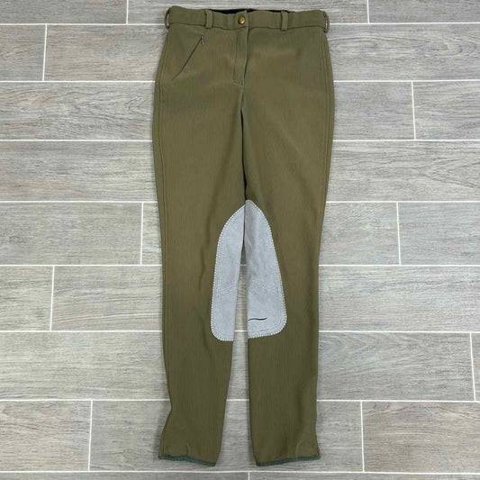 TuffRider Low-Rise Ribbed Knee Patch Breeches, Sage, Women's 26 L