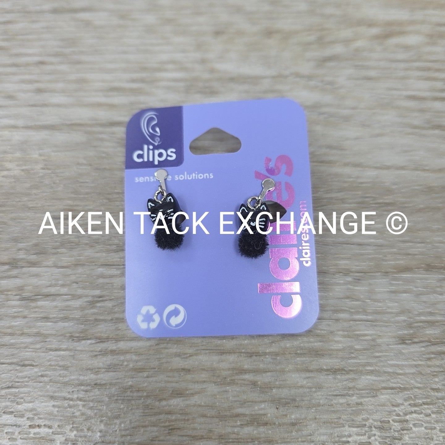 Claire's Fuzzy Black Cat Clip On Earrings