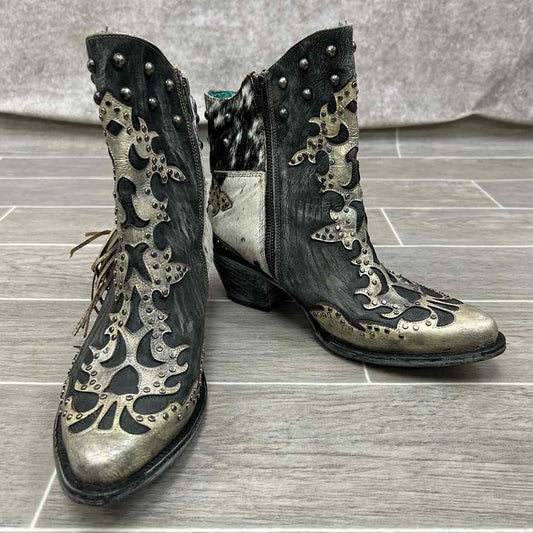 Corral Cow Hide with Fringe Western Boots, Size 7.5