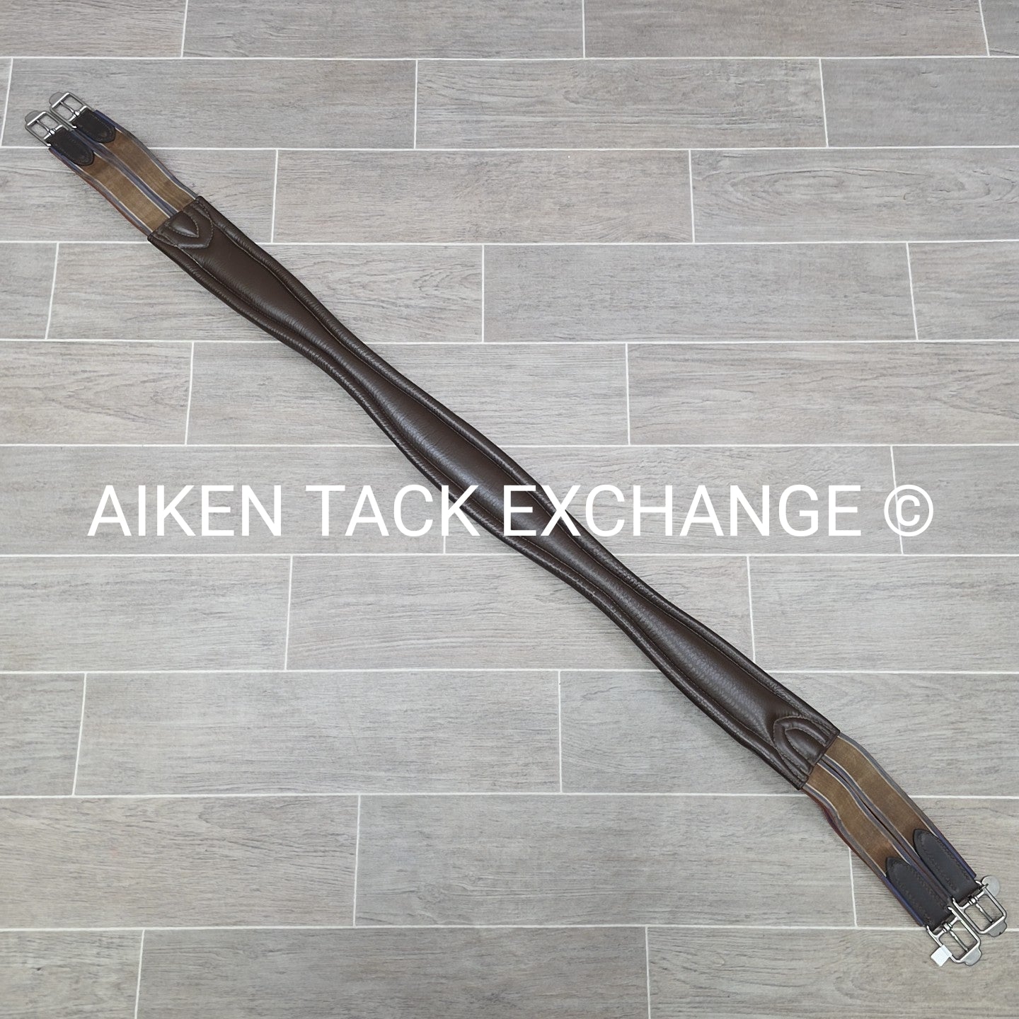 Stubben Leather Girth with Double End Elastic, Brown, 54"