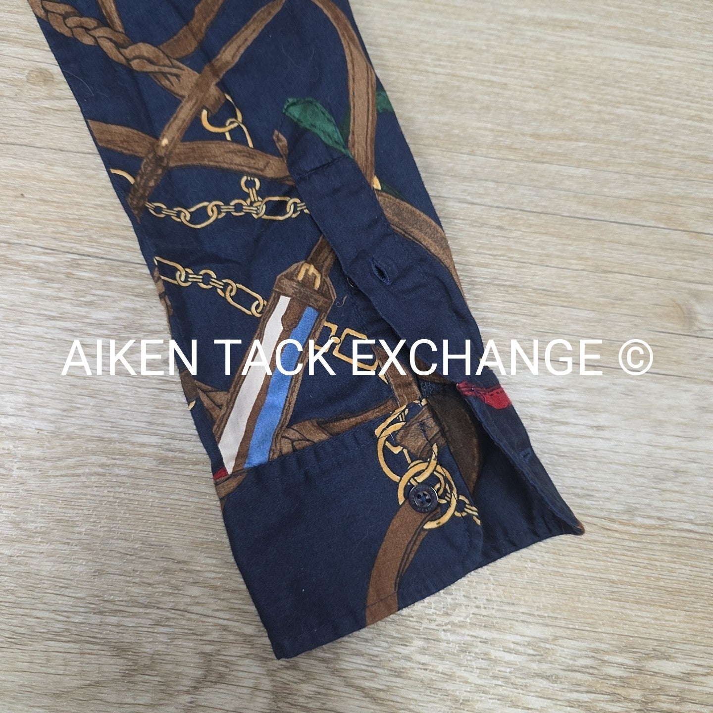 Lauren by Ralph Lauren Equestrian Print Long Sleeve Top, Size Medium