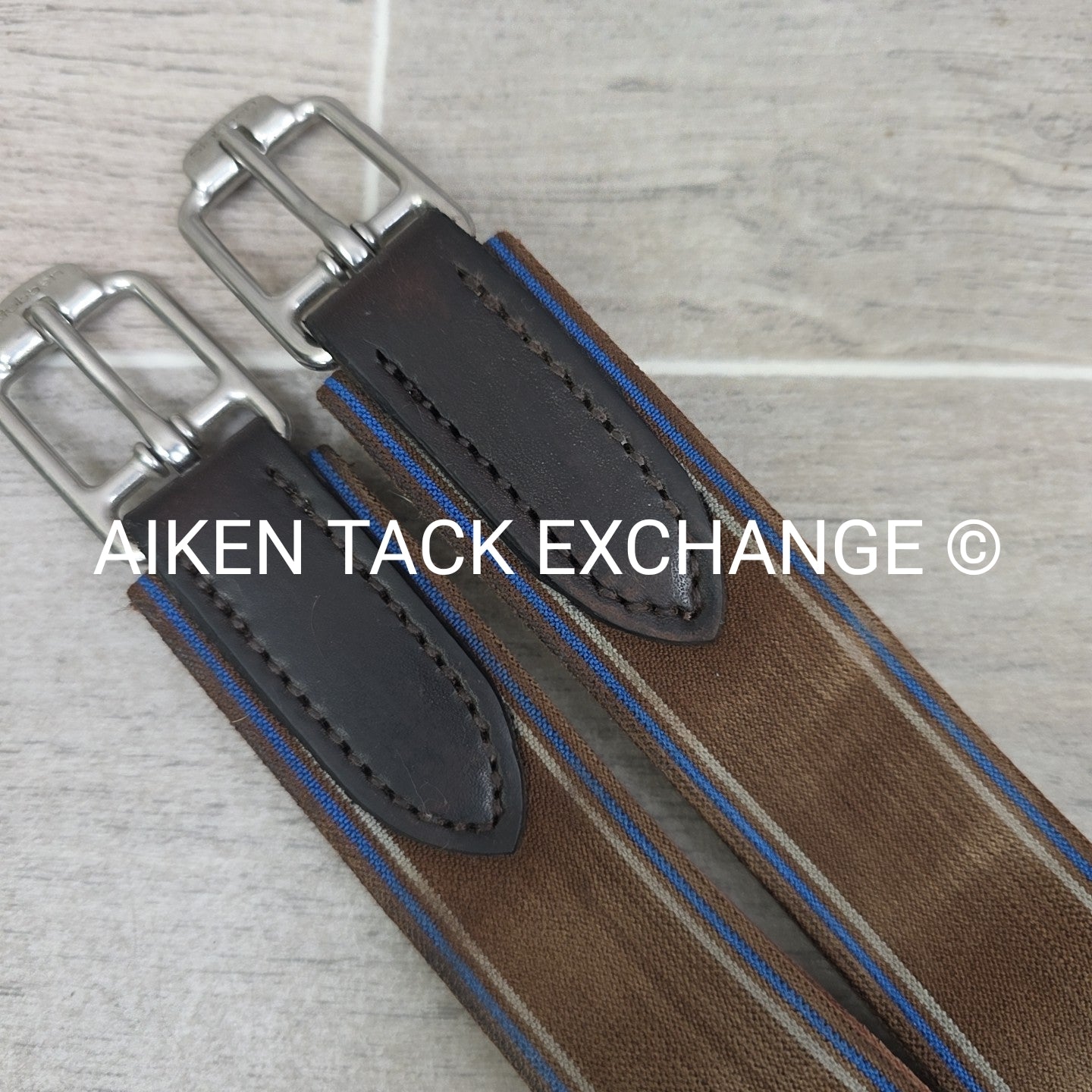Stubben Leather Girth with Double End Elastic, Brown, 54"