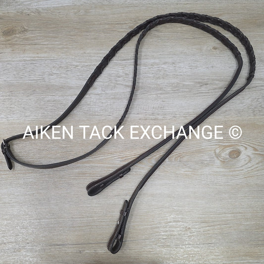 KL Select Black Oak Fancy Stitched Square Raised Laced Reins, Brown, 55"