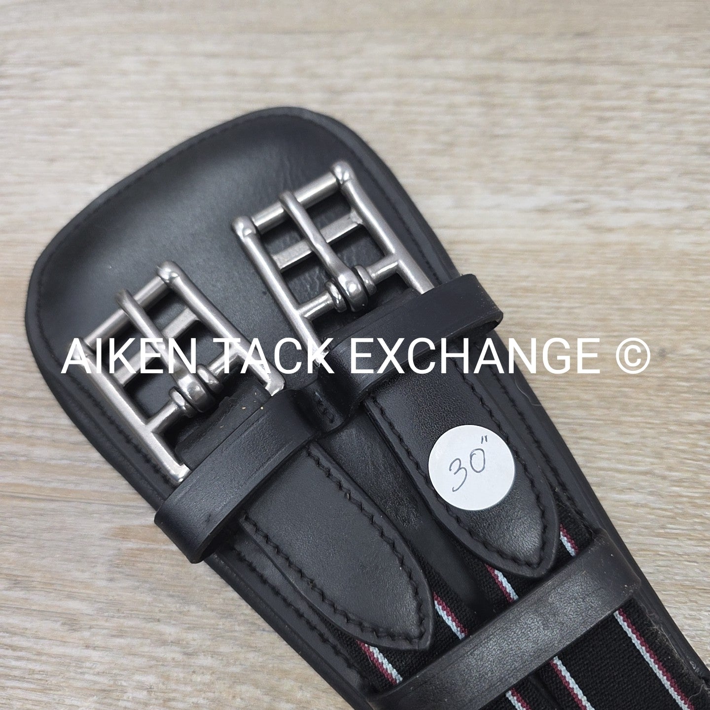 Padded Leather Contour Dressage Girth with Double End Elastic, Black, 30"