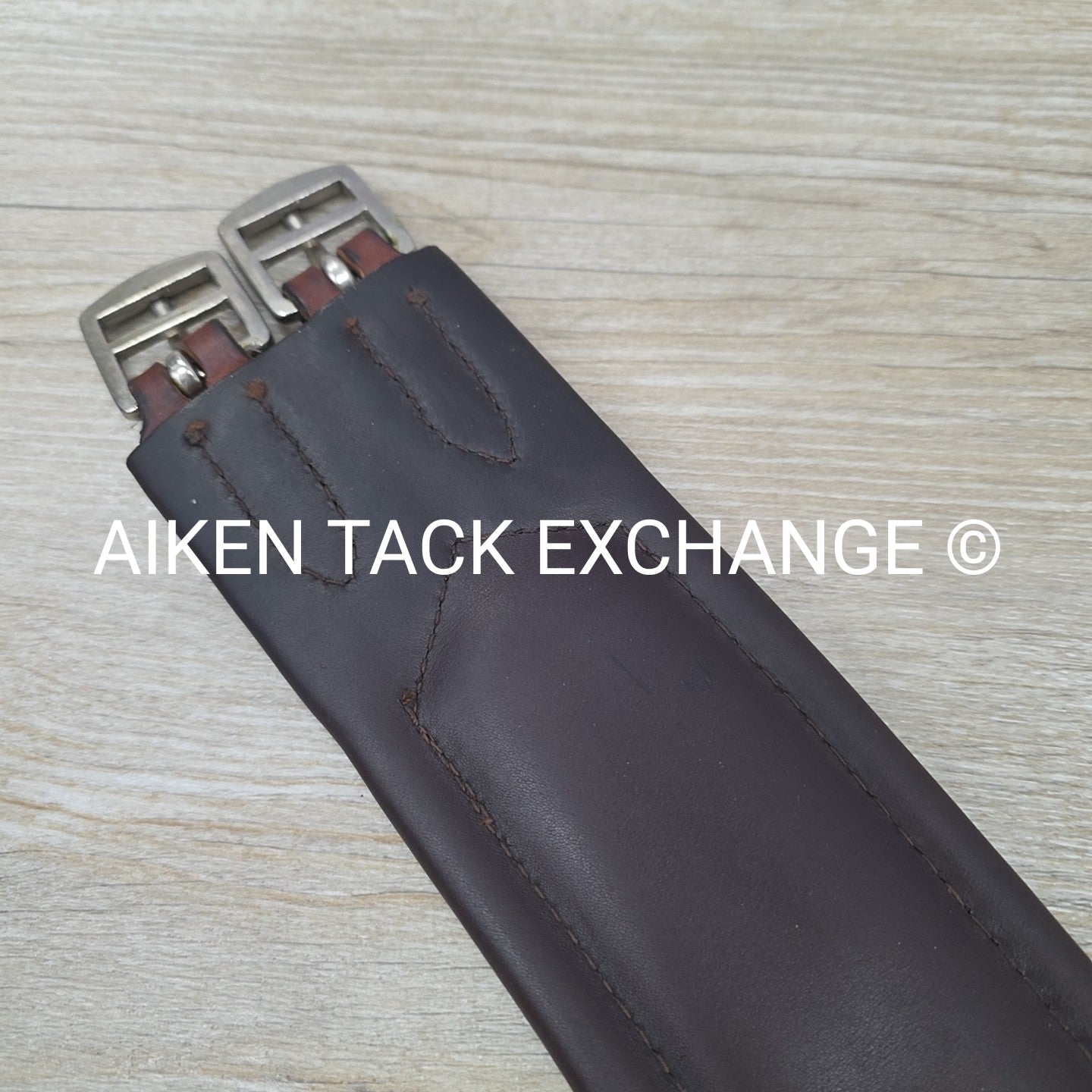 Fancy Stitched Leather Girth with Single Ends Elastic, Brown, 48"
