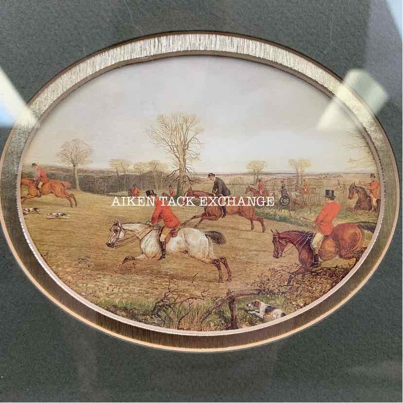 Framed Foxhunting Print, 11" x 9"