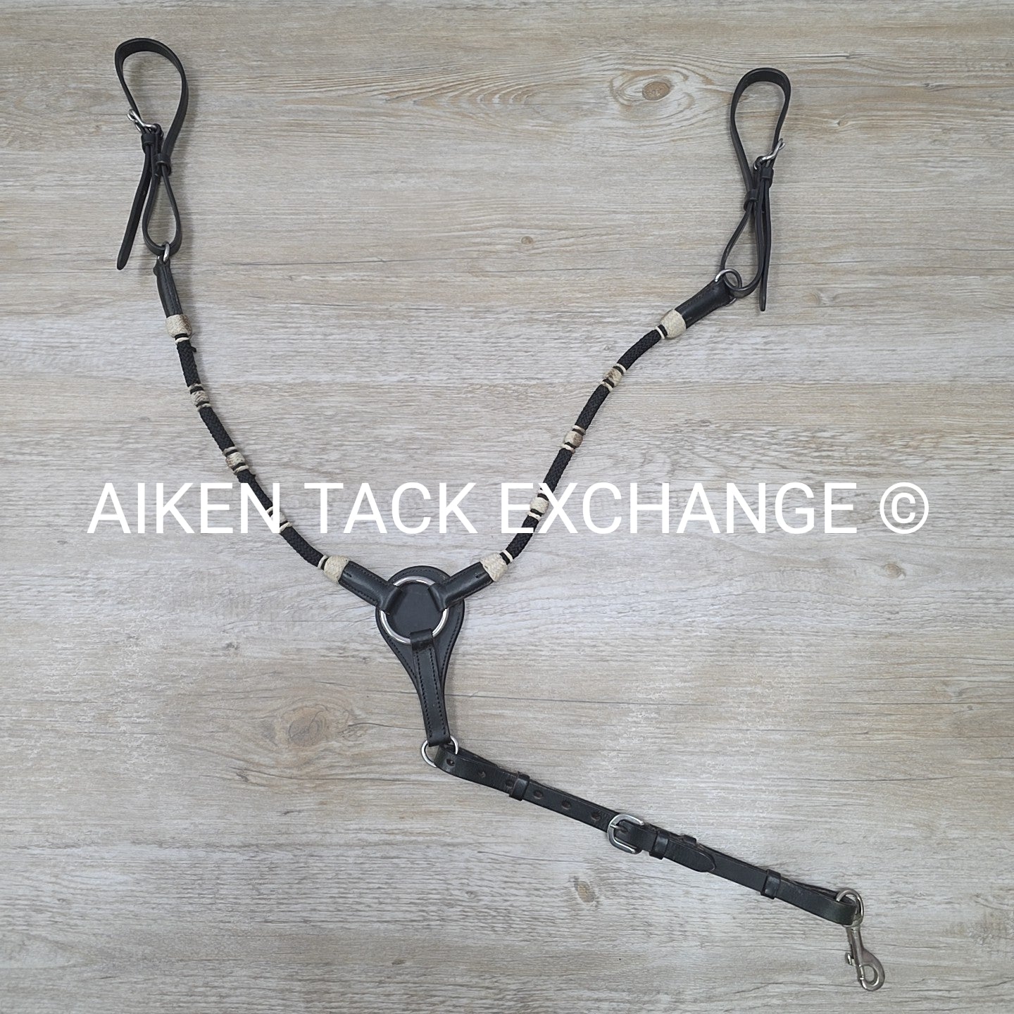 Western Breastplate with Braided Rawhide, Black, Size Cob