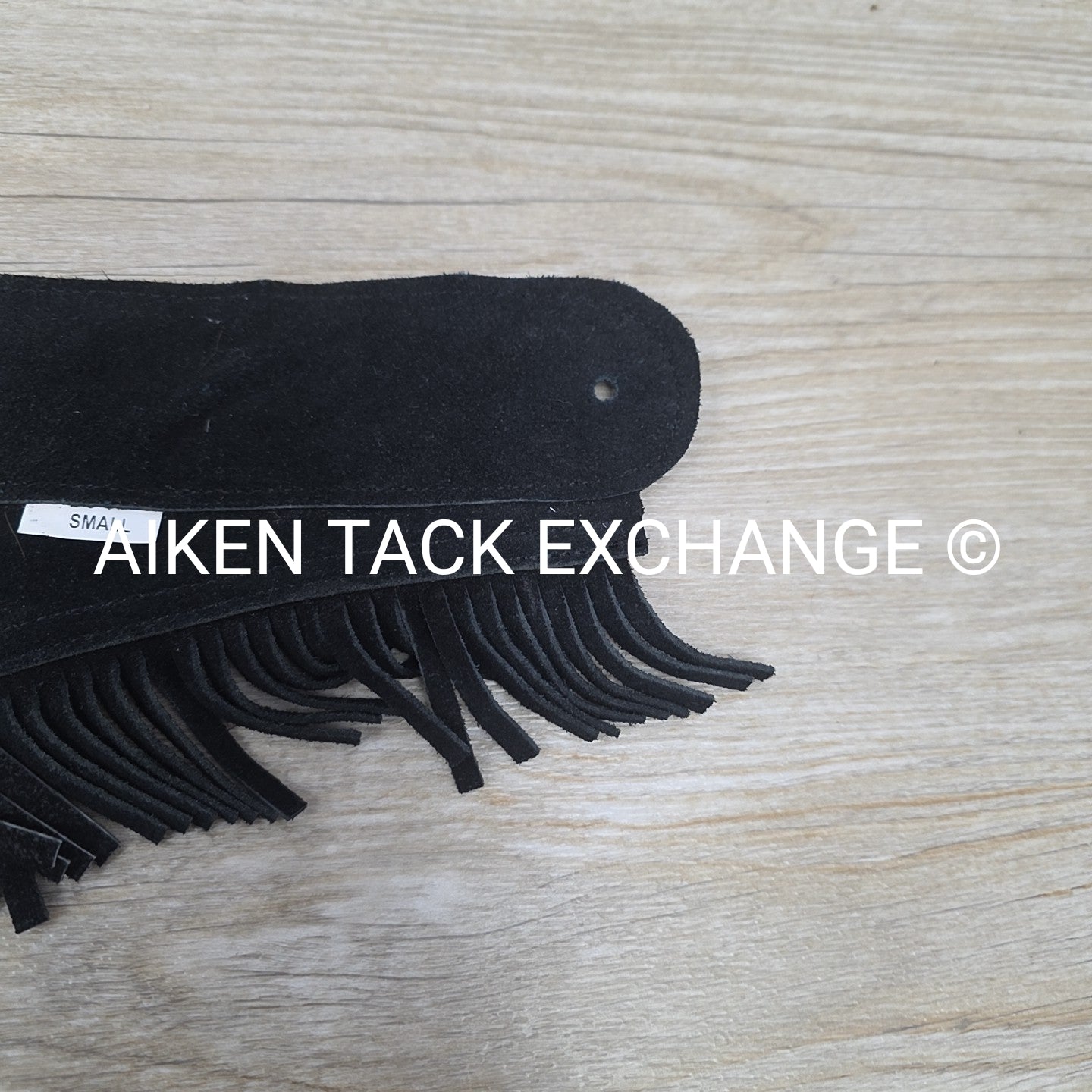 Suede Full Chaps with Fringe, Black, Size Small