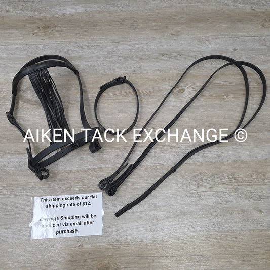 Fringe Browband Bridle with Matching Reins, Black, Size Full