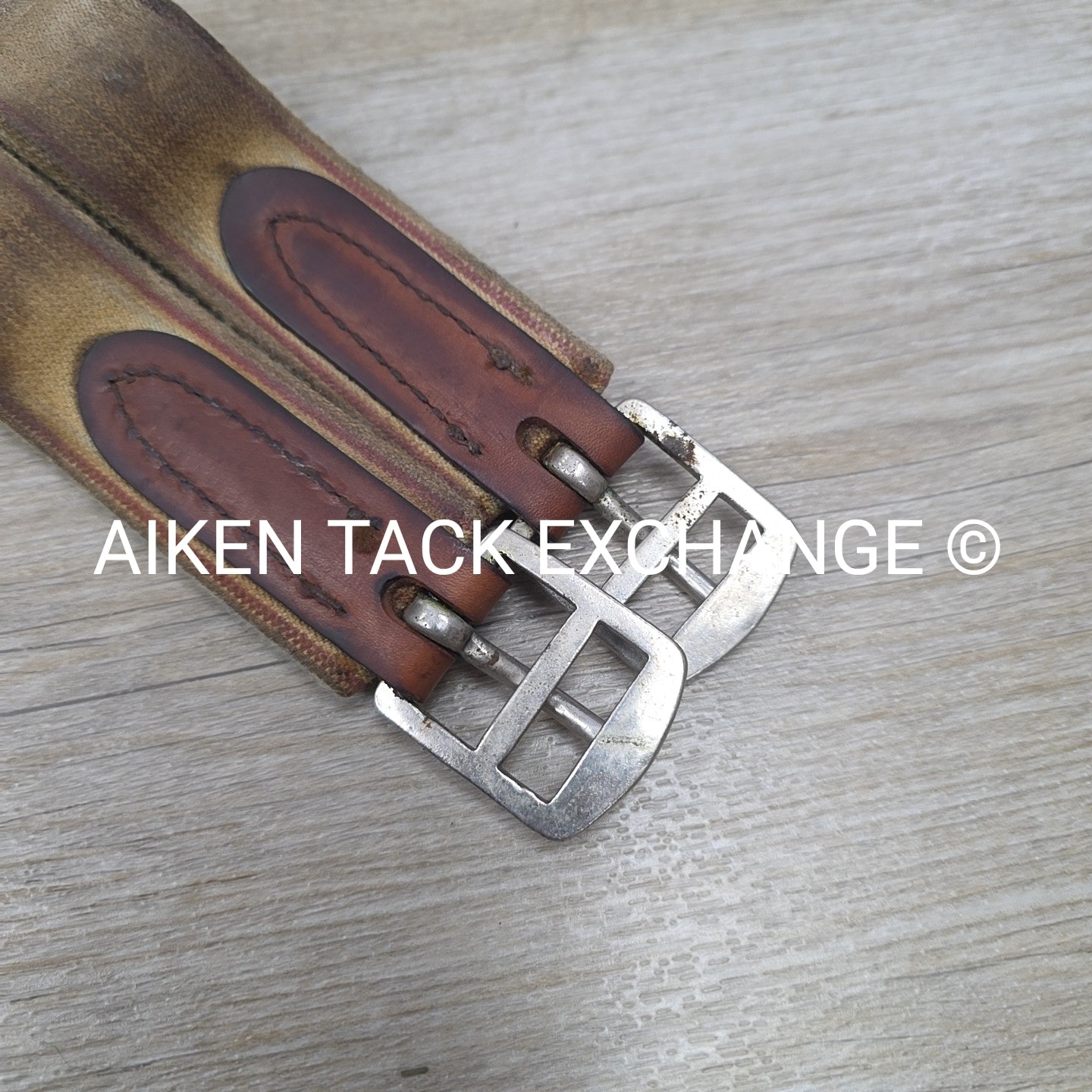 Fancy Stitched Leather Girth with Single Ends Elastic, Brown, 48"