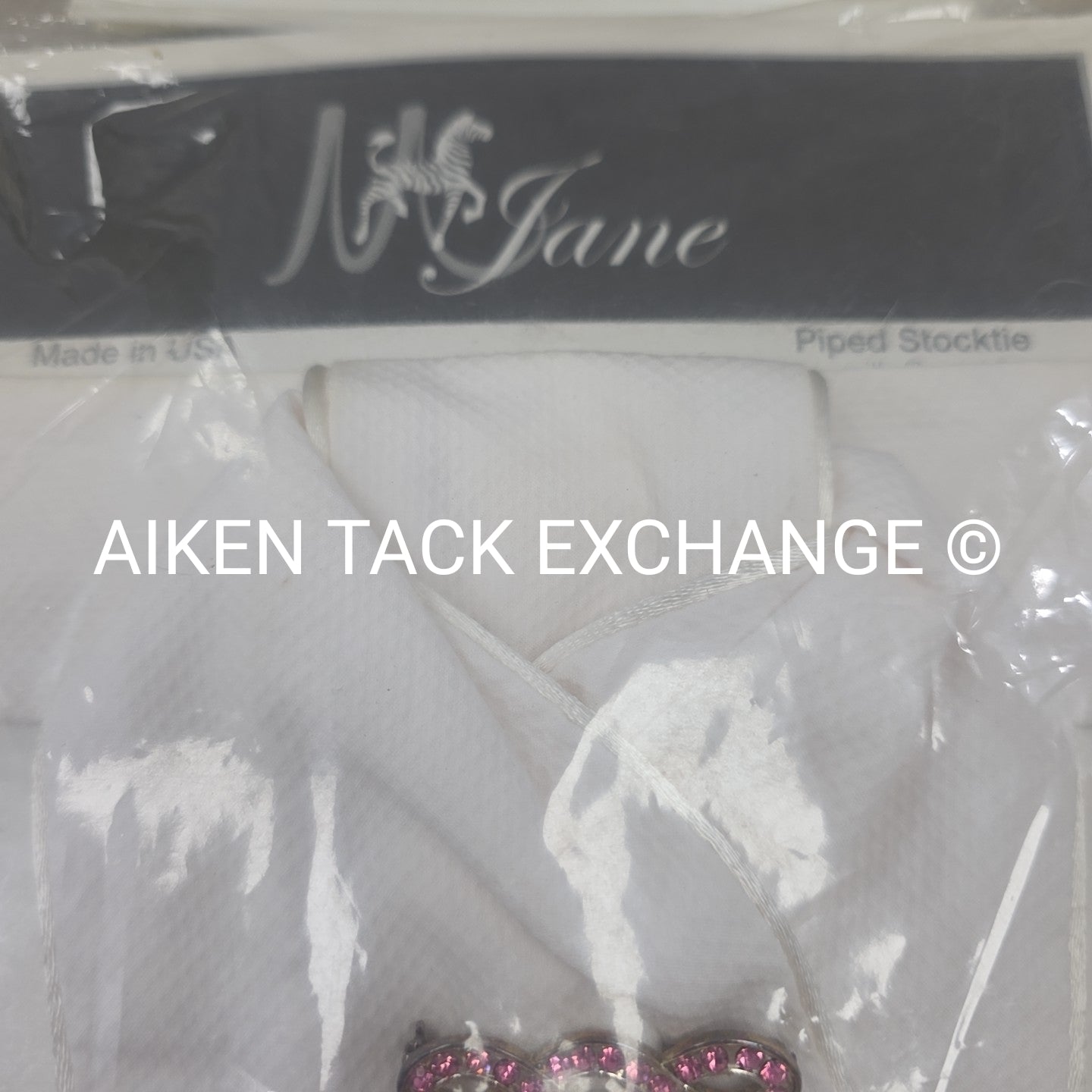 Truitt Jane Piped Stock Tie w/ Crystal Pin, Size Small