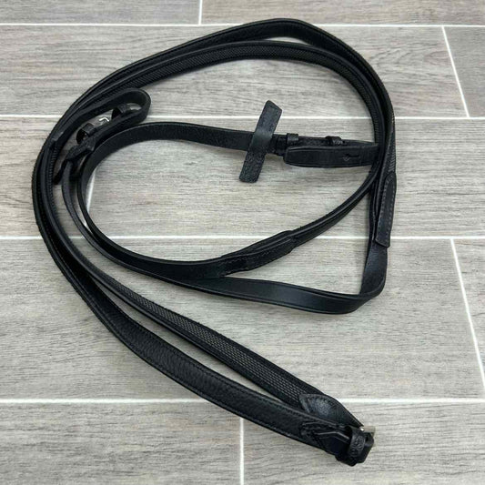 Stubben NT Leather Reins with Extra Grip Rubber Lining, Black, 55"