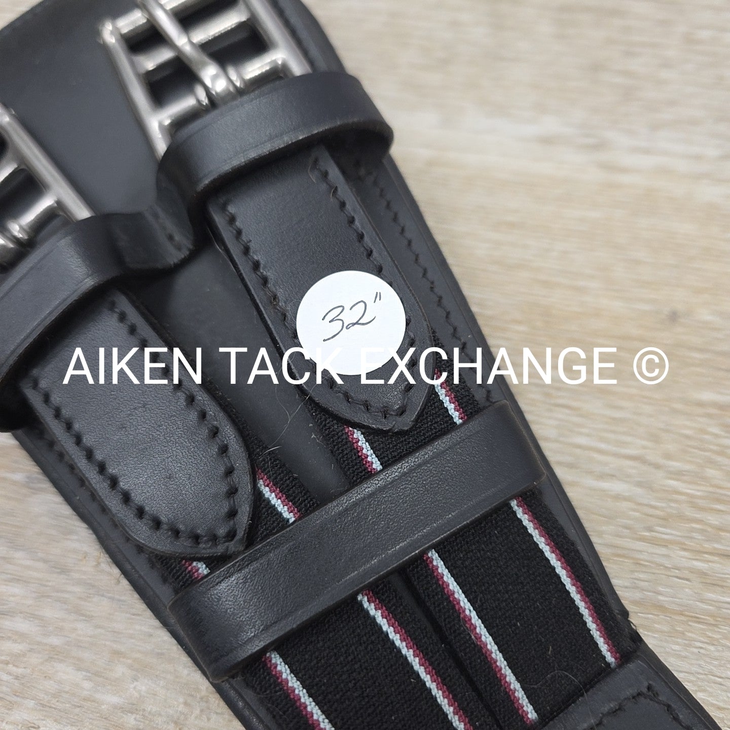 Padded Leather Contour Dressage Girth with Double End Elastic, Black, 32"