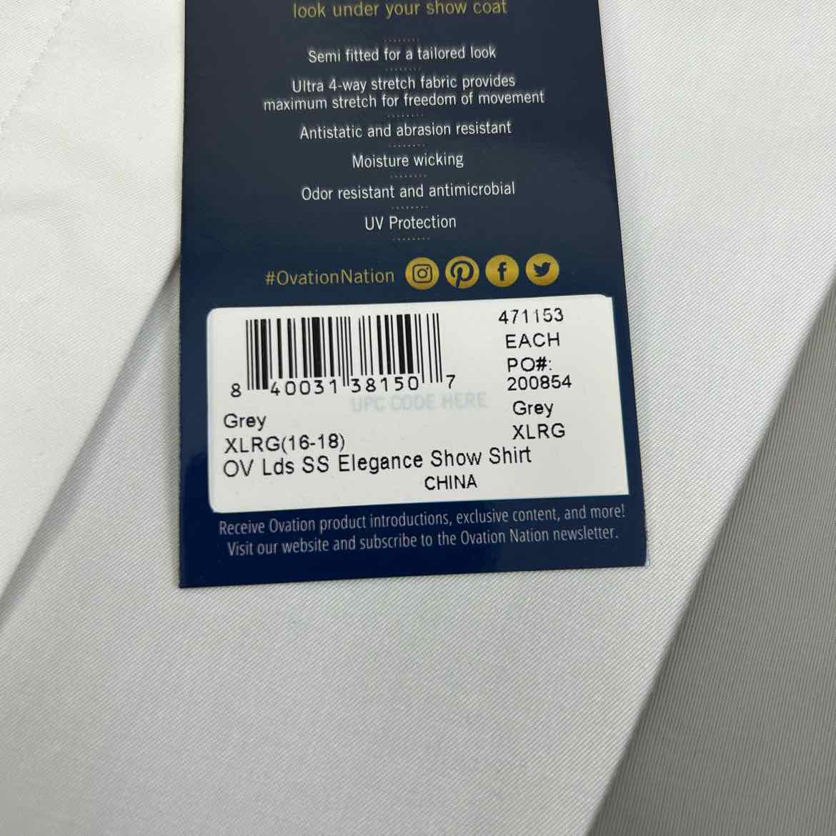 Ovation Elegance Short Sleeve Show Shirt, Grey, Size X-Large