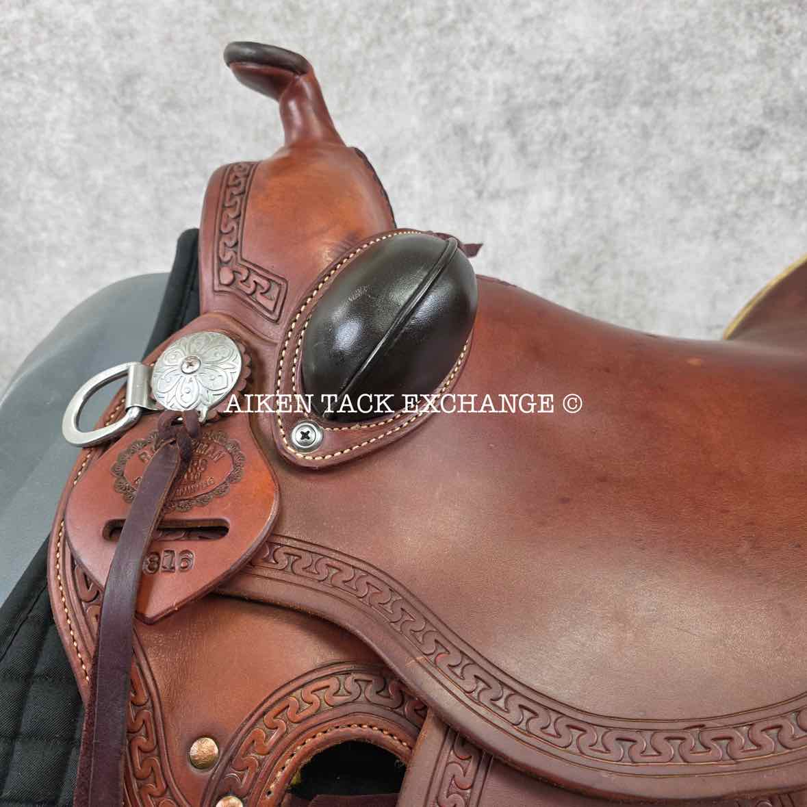 RW Bowman Mike Branch Natural Ride Western Saddle, 16" Seat, Wide Tree - Full QH Bars
