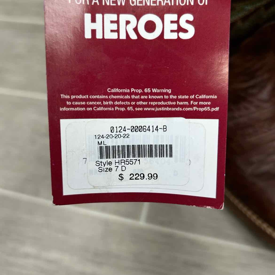 Nocona Henry Hero Collection Square Toe Boots, Men's 7 D, Brand New