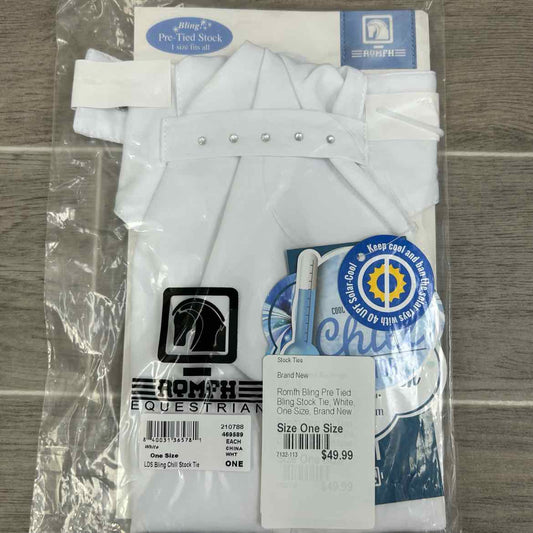Romfh Bling Pre Tied Bling Stock Tie, White, One Size, Brand New