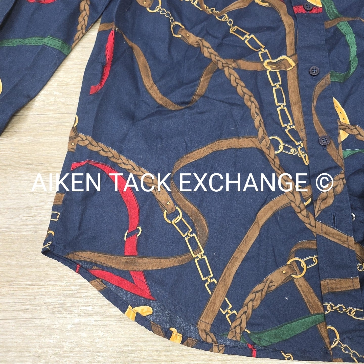 Lauren by Ralph Lauren Equestrian Print Long Sleeve Top, Size Medium