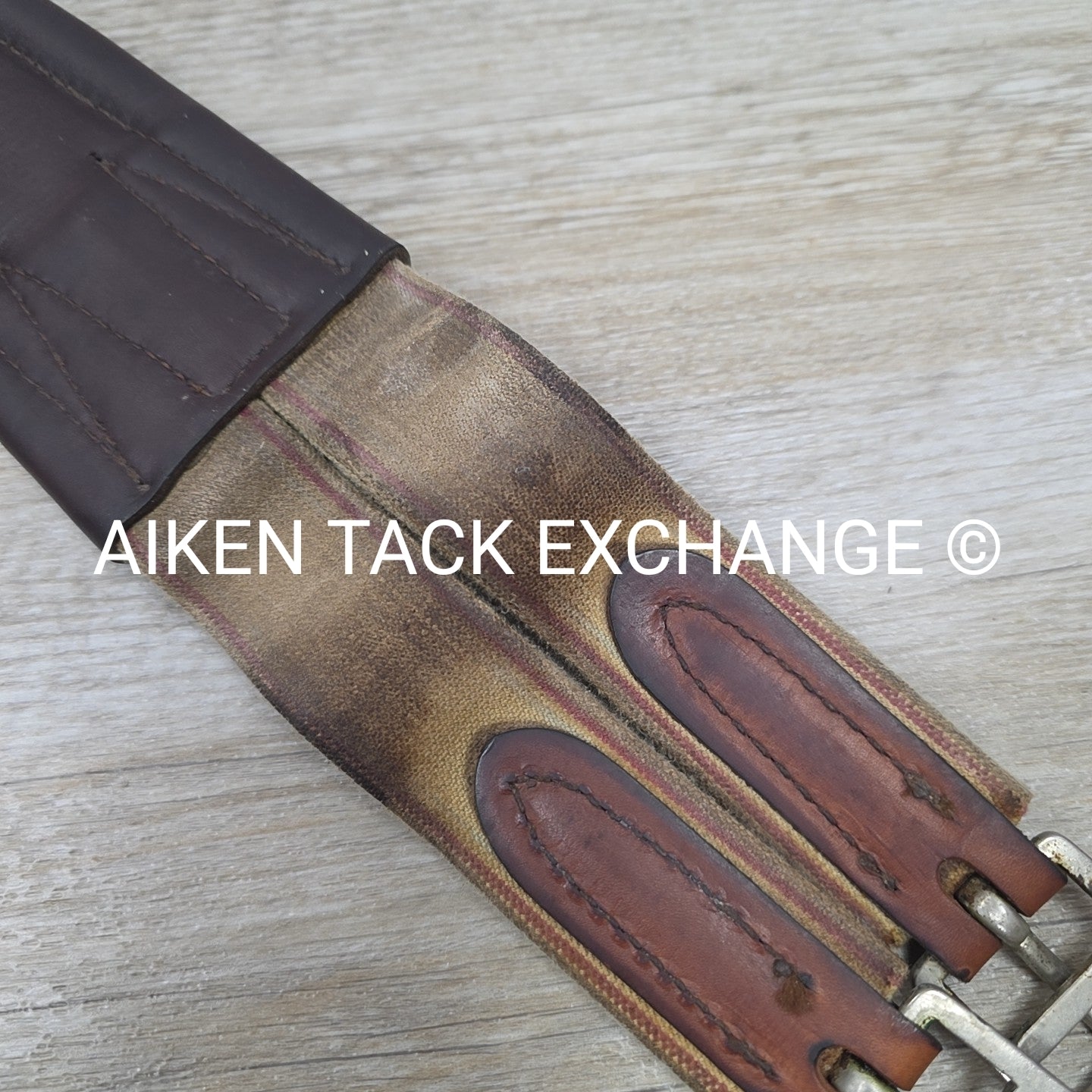 Fancy Stitched Leather Girth with Single Ends Elastic, Brown, 48"