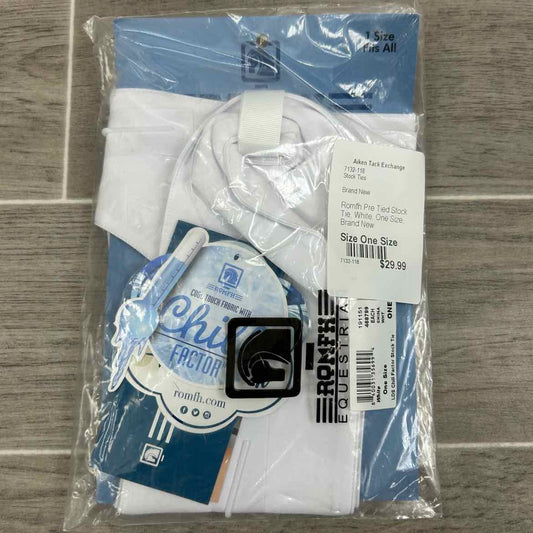 Romfh Pre Tied Stock Tie, White, One Size, Brand New
