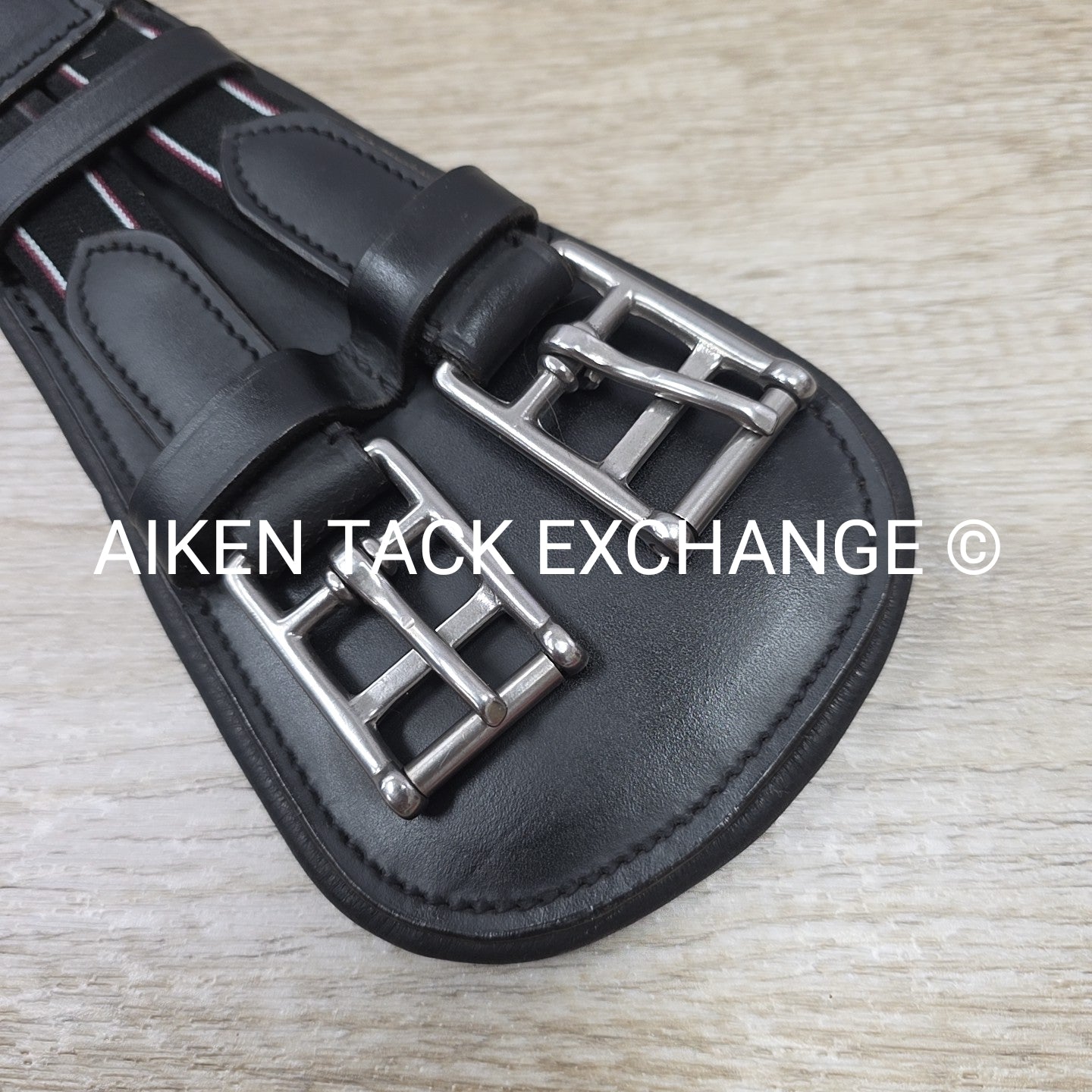 Padded Leather Contour Dressage Girth with Double End Elastic, Black, 22"