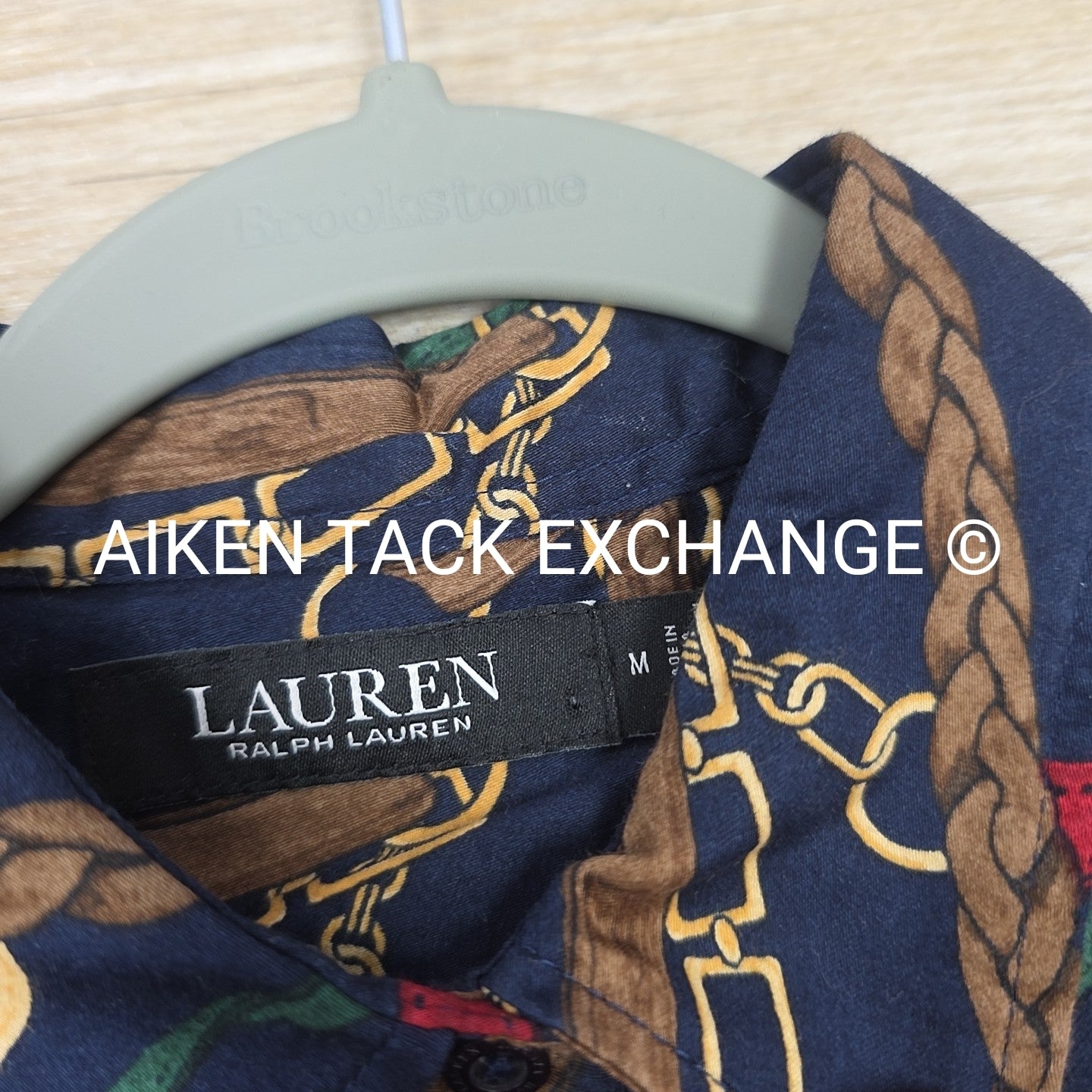 Lauren by Ralph Lauren Equestrian Print Long Sleeve Top, Size Medium