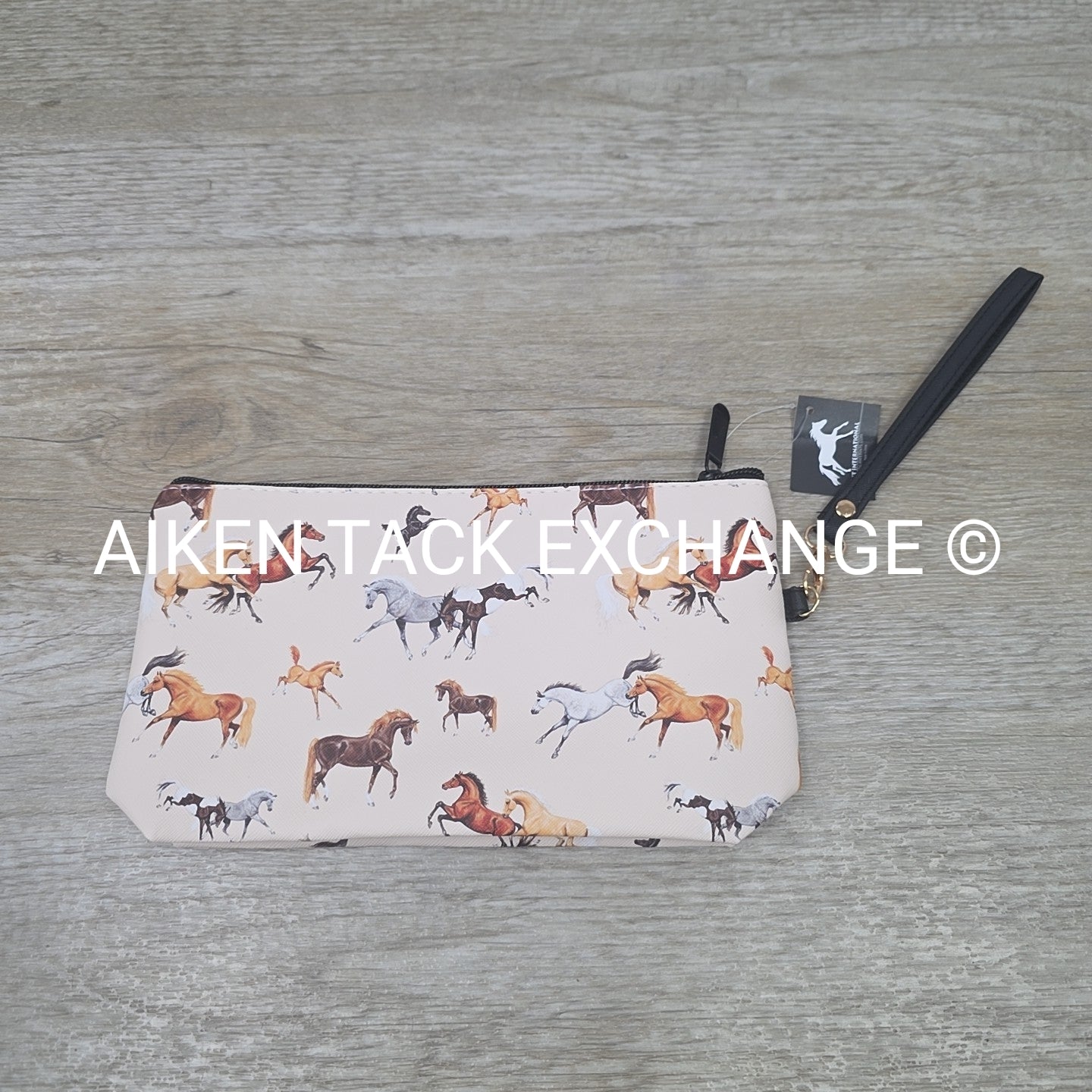 AWST Int'l Lila Horses All Over Medium Cosmetic Pouch with Wristlet