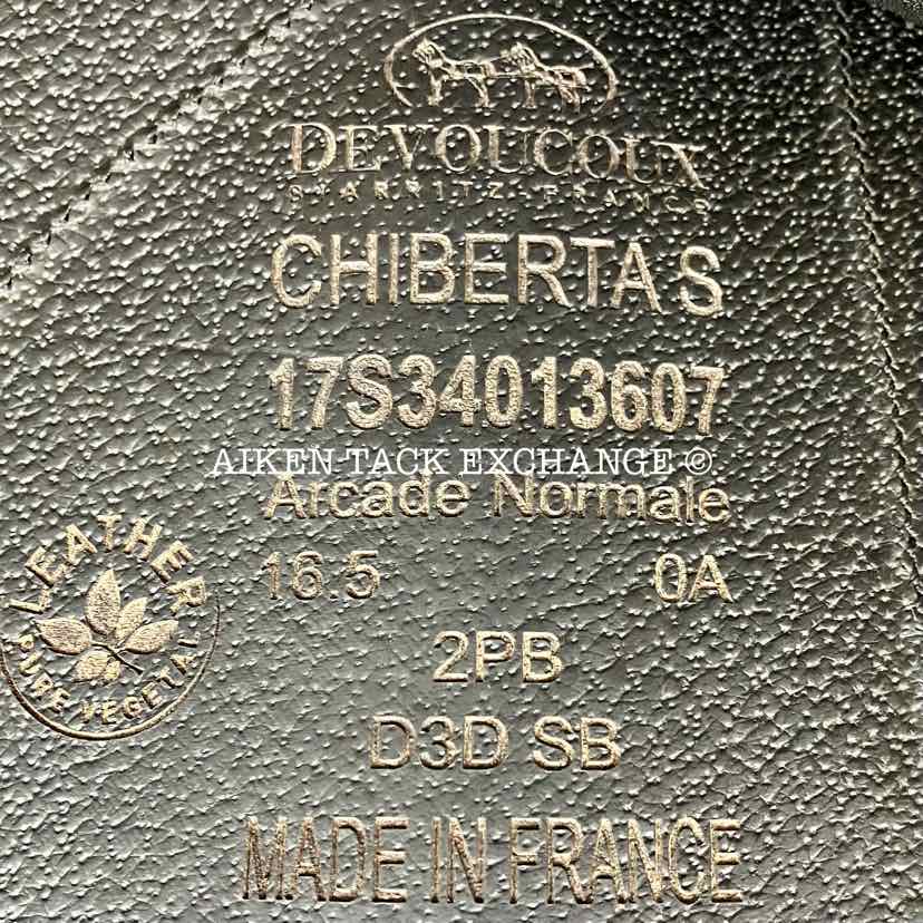 2017 Devoucoux Chiberta S Monoflap Jump Saddle, 16.5" Seat, 0A Flap, Medium Wide Tree, D3D Panels, Full Buffalo Leather