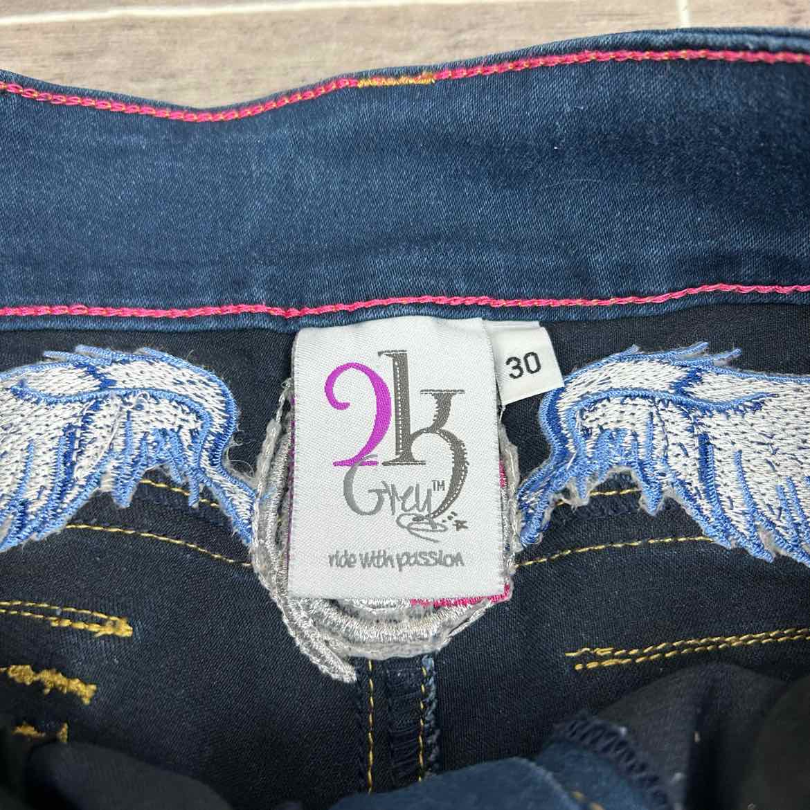 2KGrey Denim Full Seat Breeches, Size 30