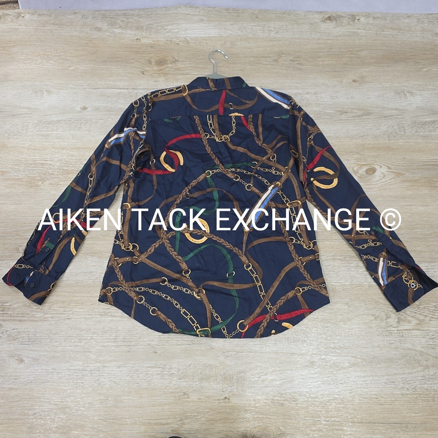 Lauren by Ralph Lauren Equestrian Print Long Sleeve Top, Size Medium