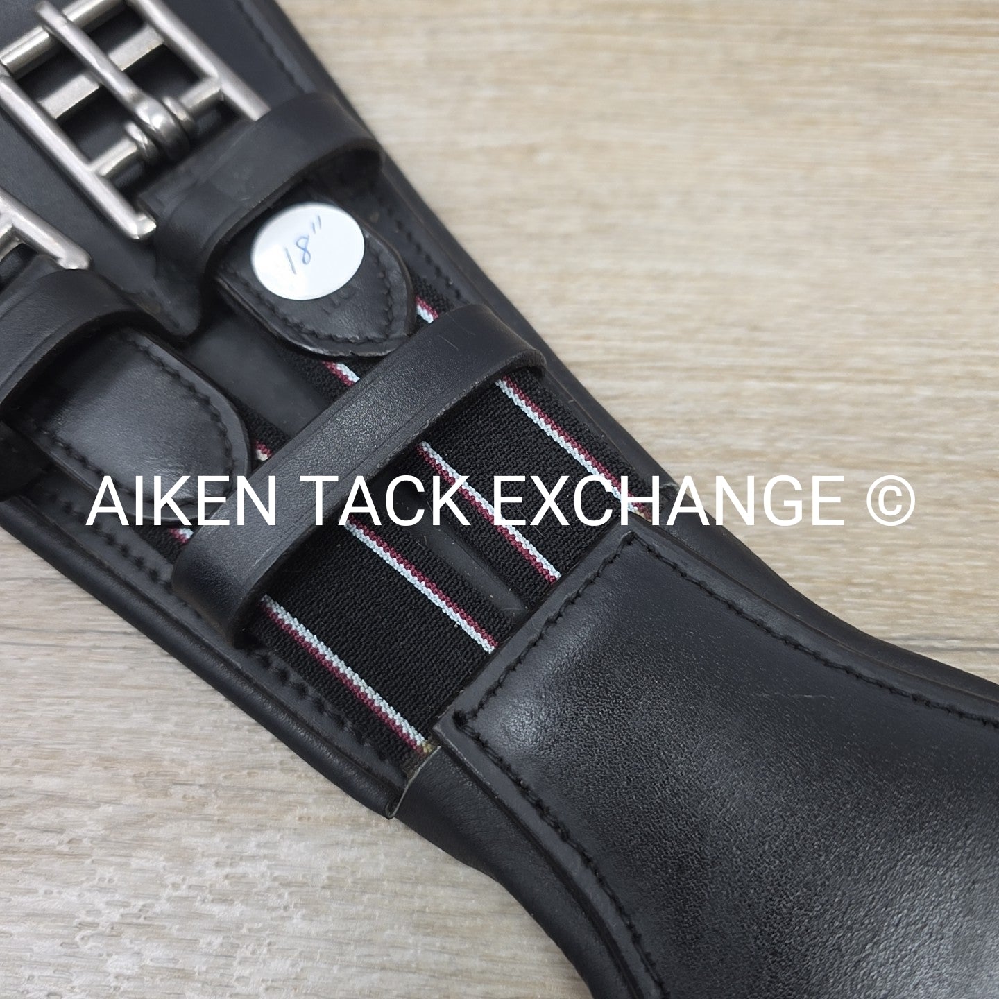Padded Leather Contour Dressage Girth with Double End Elastic, Black, 18"