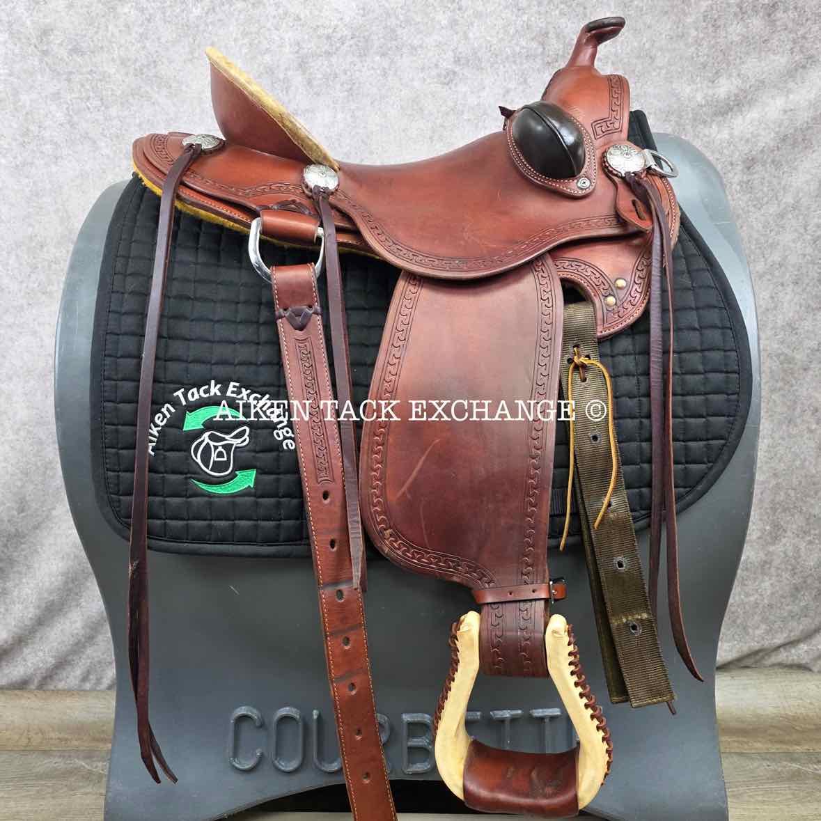 RW Bowman Mike Branch Natural Ride Western Saddle, 16" Seat, Wide Tree - Full QH Bars